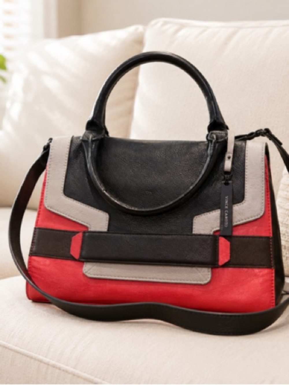 Vince Camuto Colorblock Leather Satchel - Black, Pink & Gray